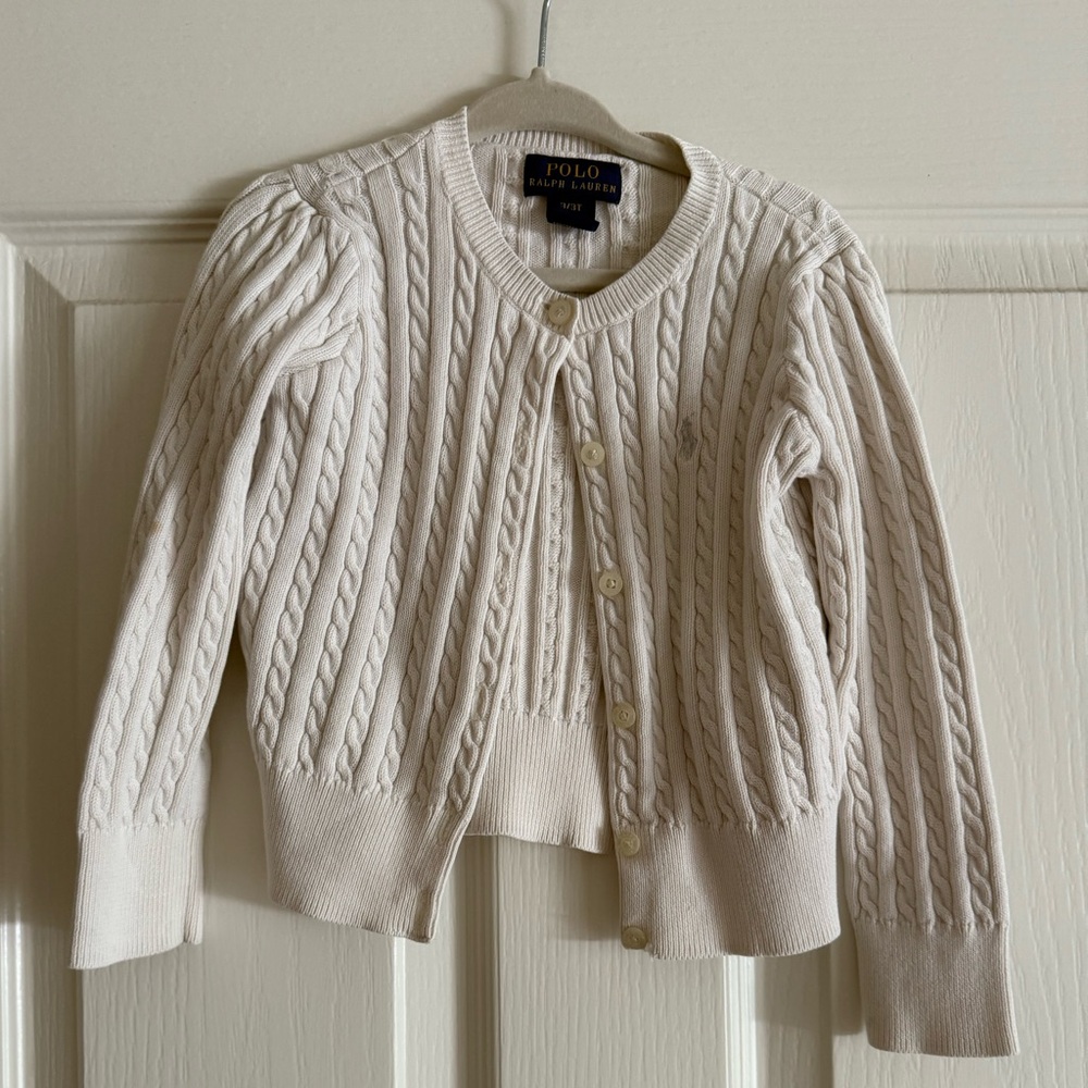 Polo by Ralph Lauren White Cable Knit Cardigan